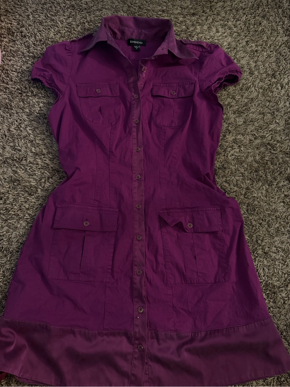 bebe Deep Purple Button-Front Utility Shirt Dress